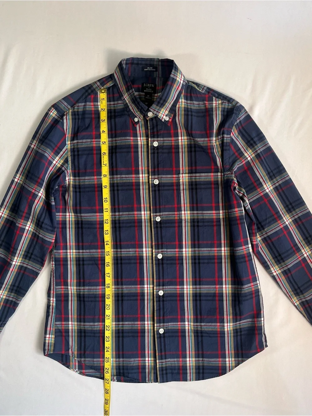 J. Crew Men's Navy Plaid Button-Down Slim Shirt with Red and Cream Stripes 0004